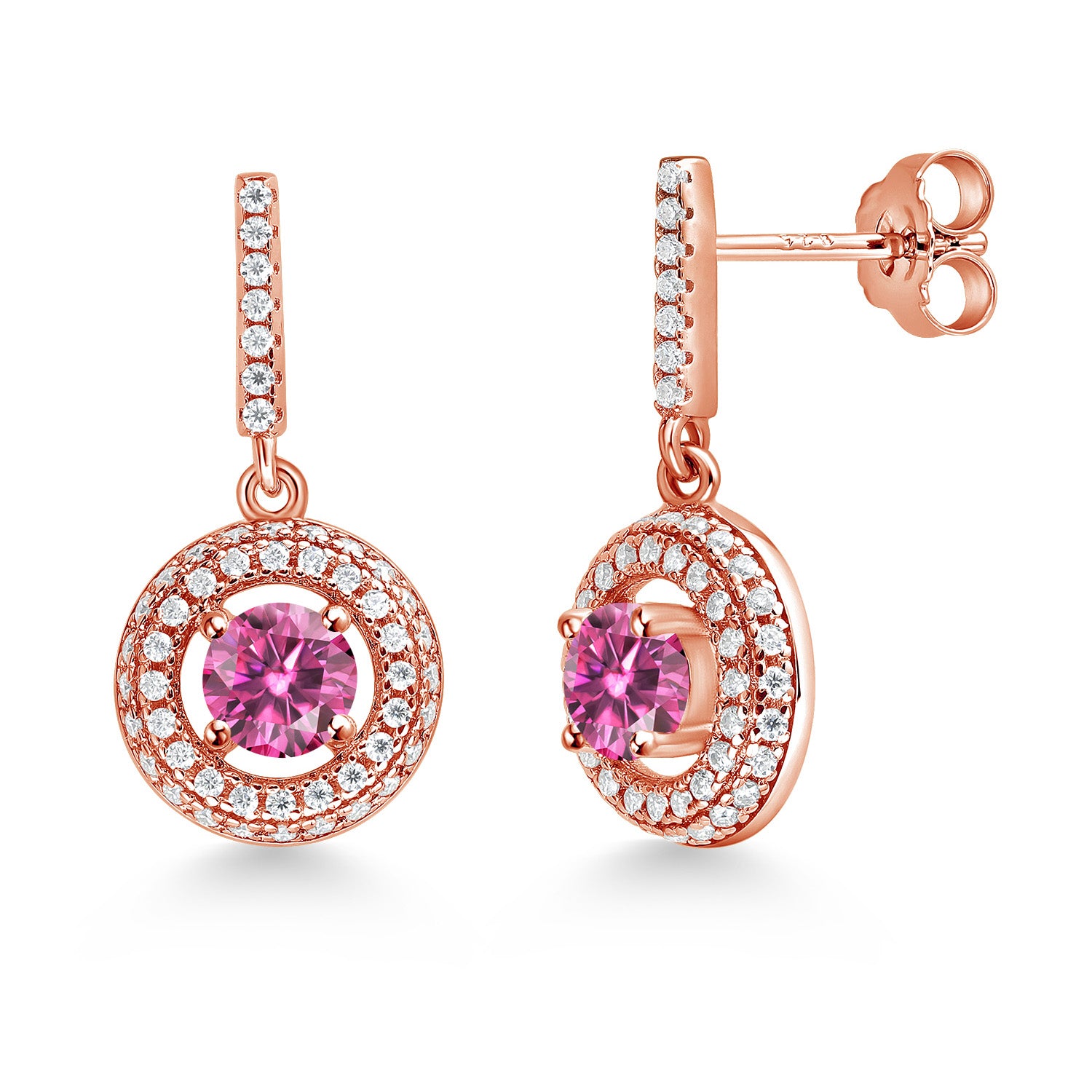 Pink Moissanite - April_Earrings in 925 Rose Gold Plated Silver