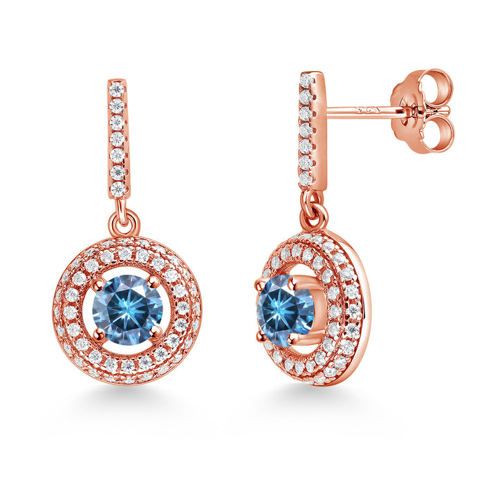 Persian Blue Moissanite - April_Earrings in 925 Rose Gold Plated Silver