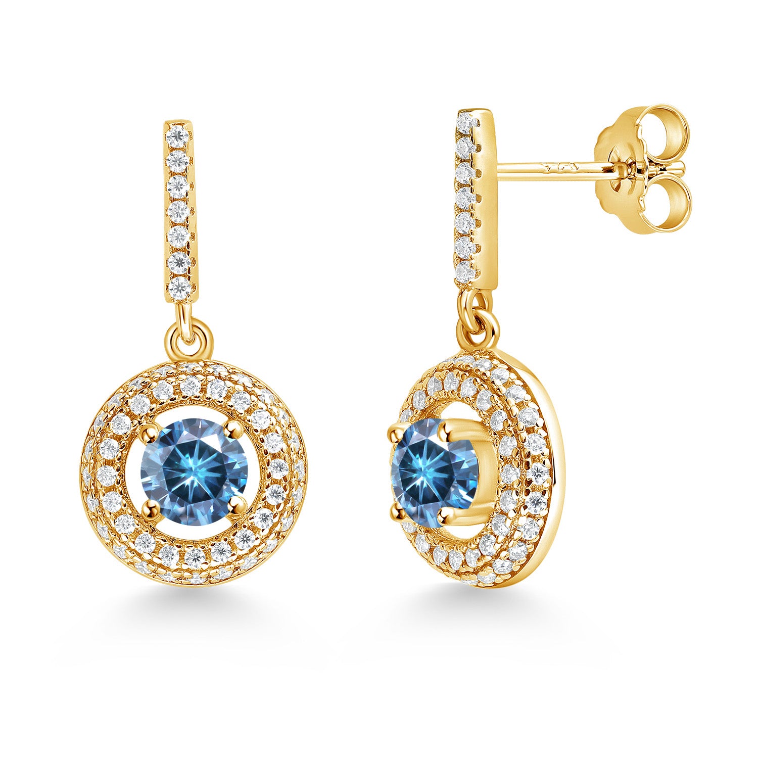 Persian Blue Moissanite - April_Earrings in 925 Yellow Gold Plated Silver