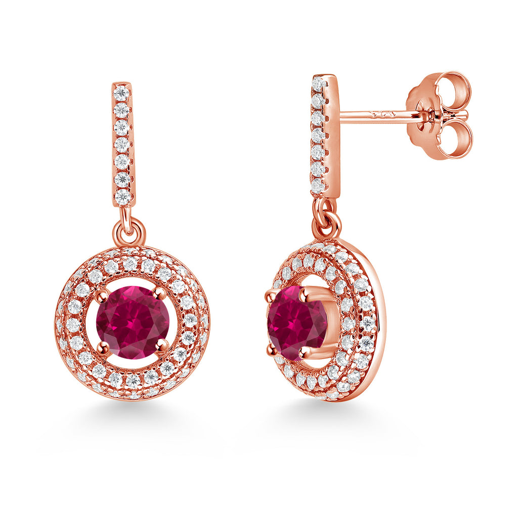 Created Ruby - July_Earrings in 925 Rose Gold Plated Silver