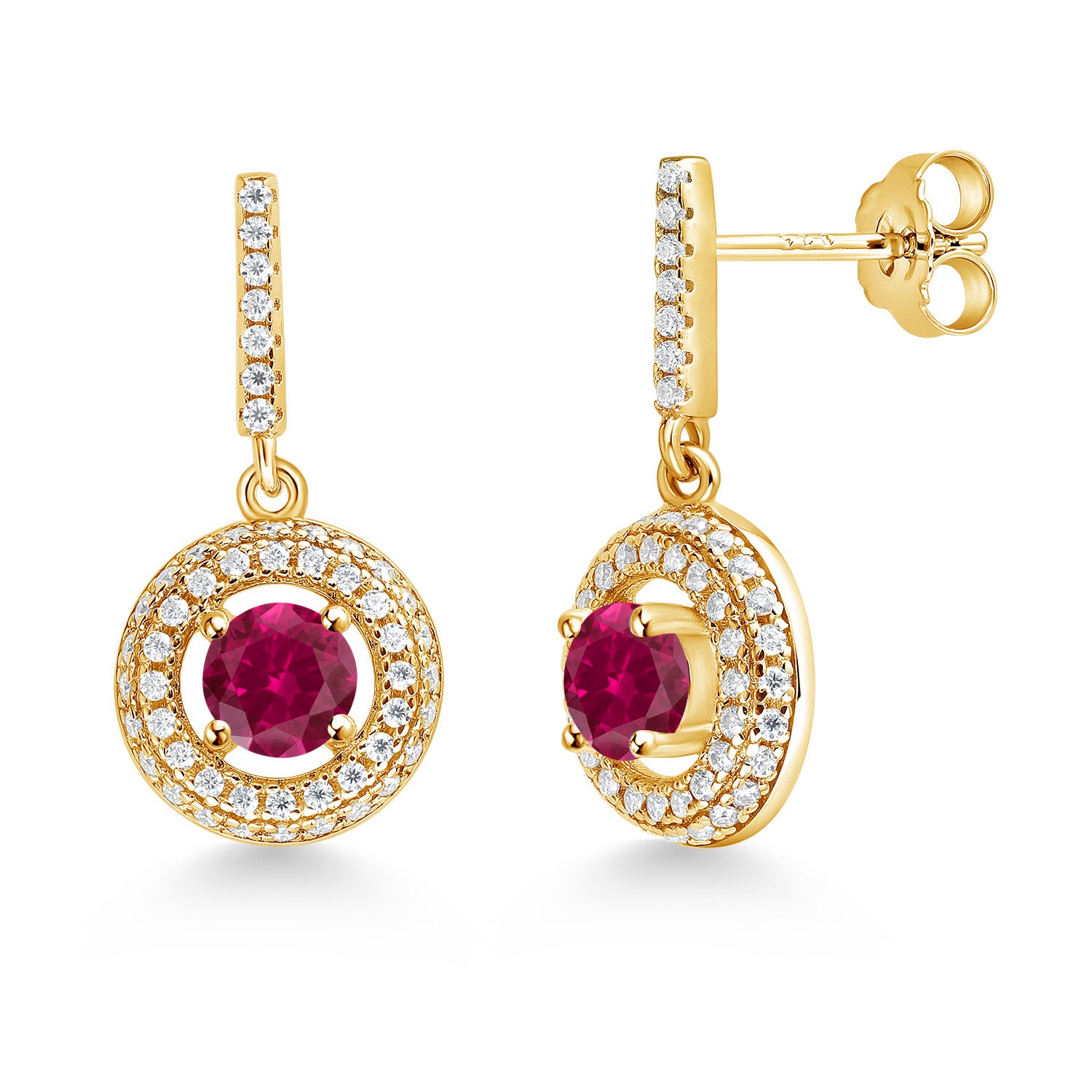 Created Ruby - July_Earrings in 925 Yellow Gold Plated Silver
