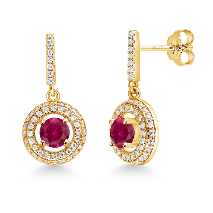 Created Ruby - July_Earrings in 925 Yellow Gold Plated Silver