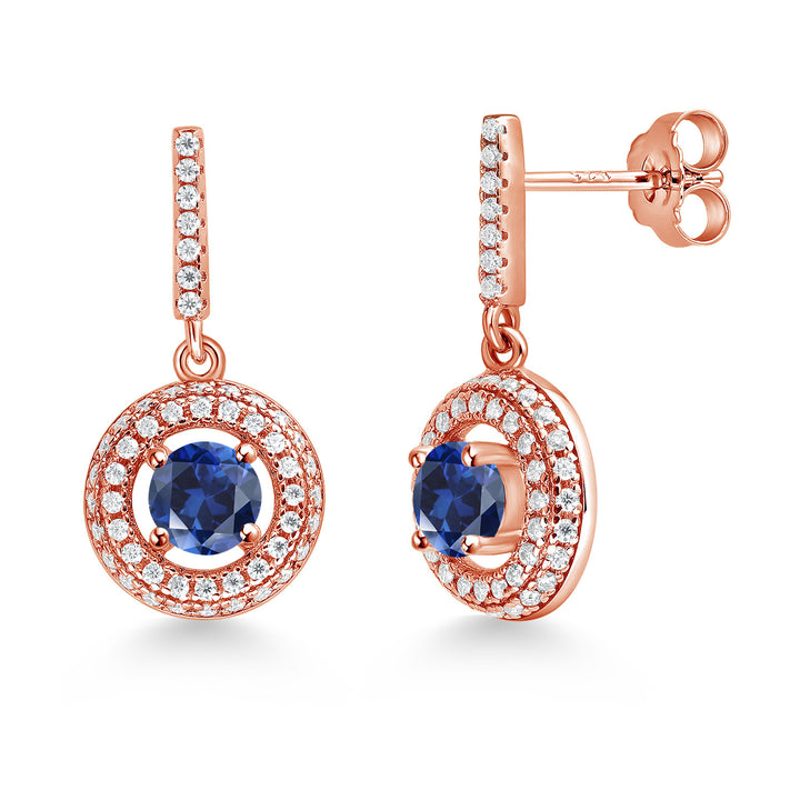 Blue Created Sapphire - September_Earrings in 925 Rose Gold Plated Silver