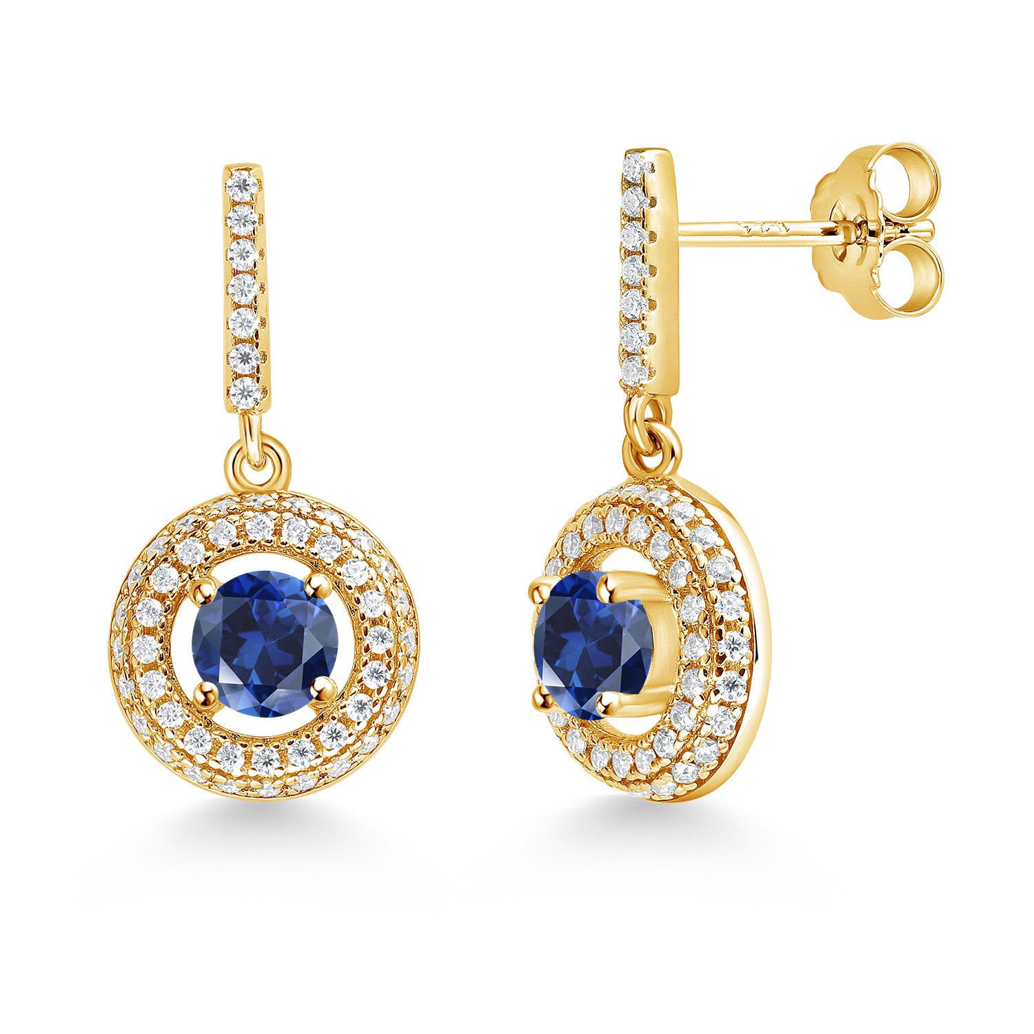 Blue Created Sapphire - September_Earrings in 925 Yellow Gold Plated Silver