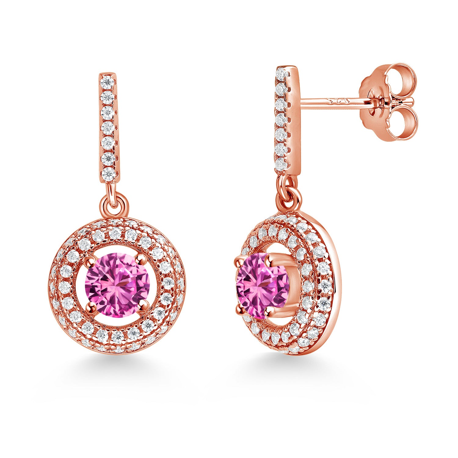 Pink Created Sapphire - September_Earrings in 925 Rose Gold Plated Silver