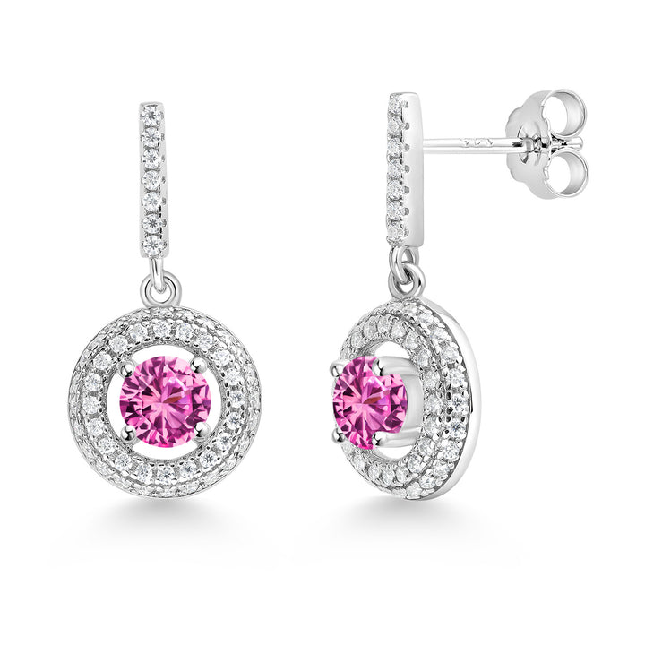 Pink Created Sapphire - September_Earrings in 925 Sterling Silver