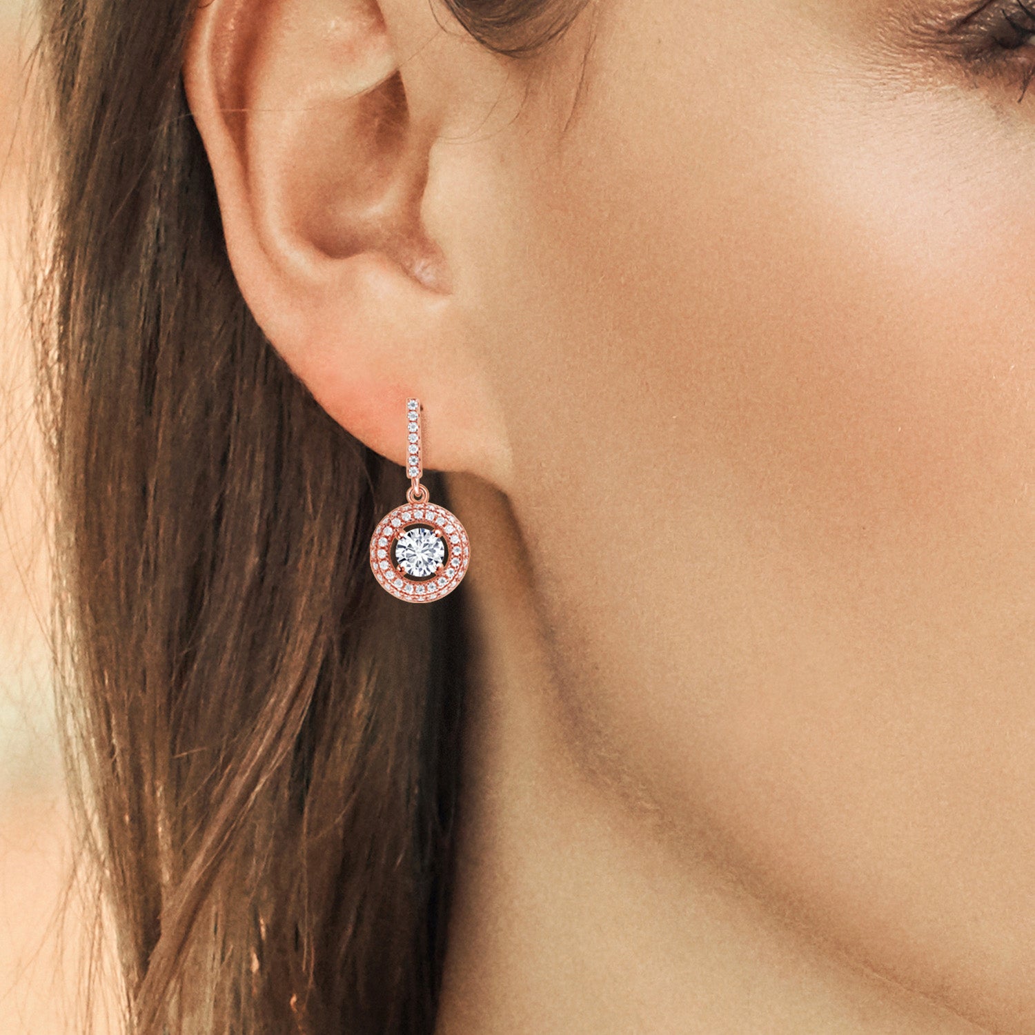 E - F and Near Colorless (GH)_Earrings in 925 Rose Gold Plated Silver