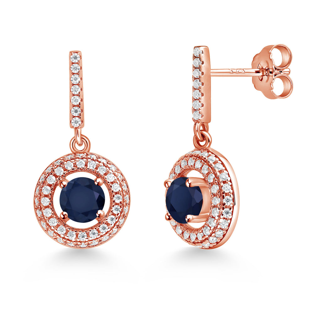Blue Sapphire - September_Earrings in 925 Rose Gold Plated Silver