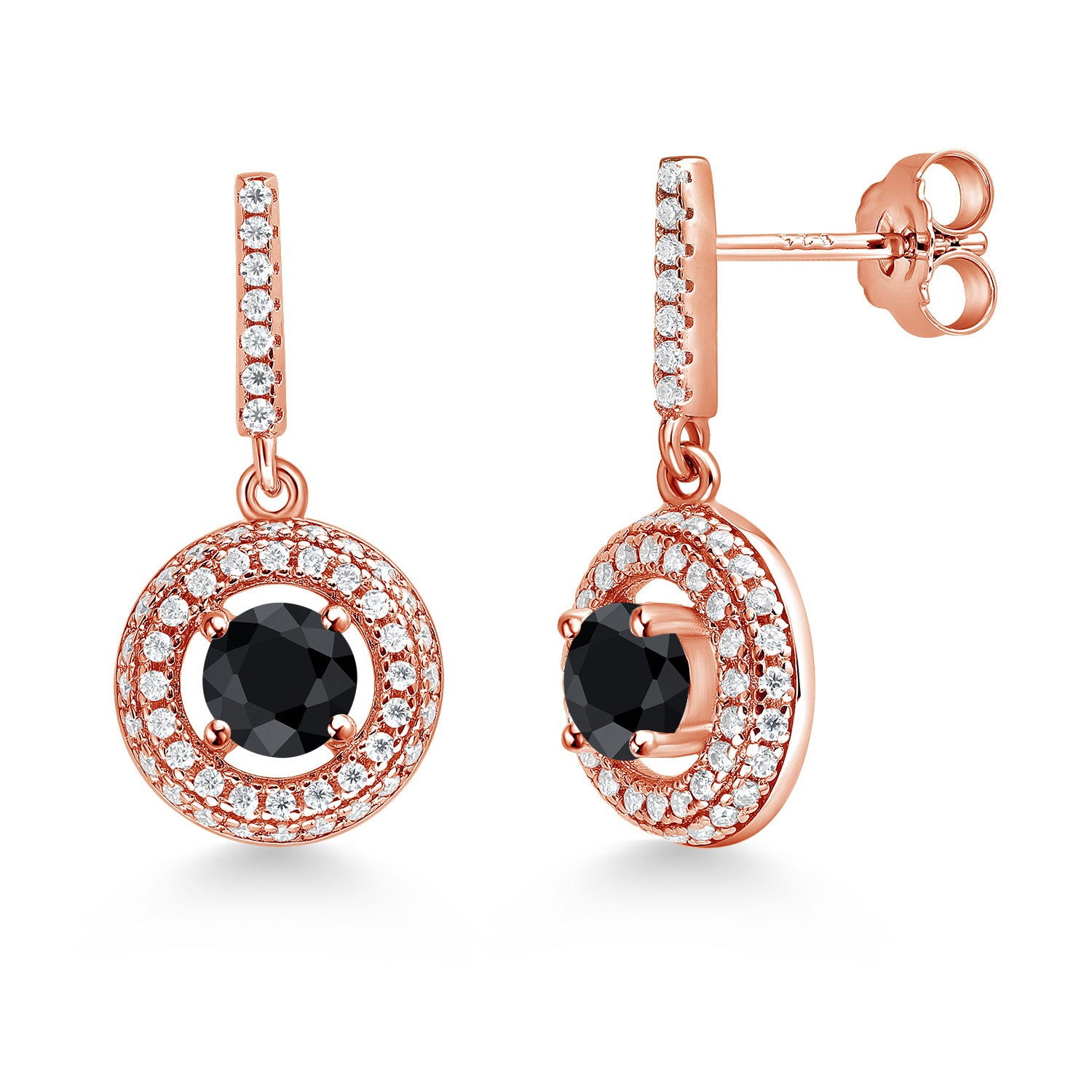 Black Sapphire - September_Earrings in 925 Rose Gold Plated Silver