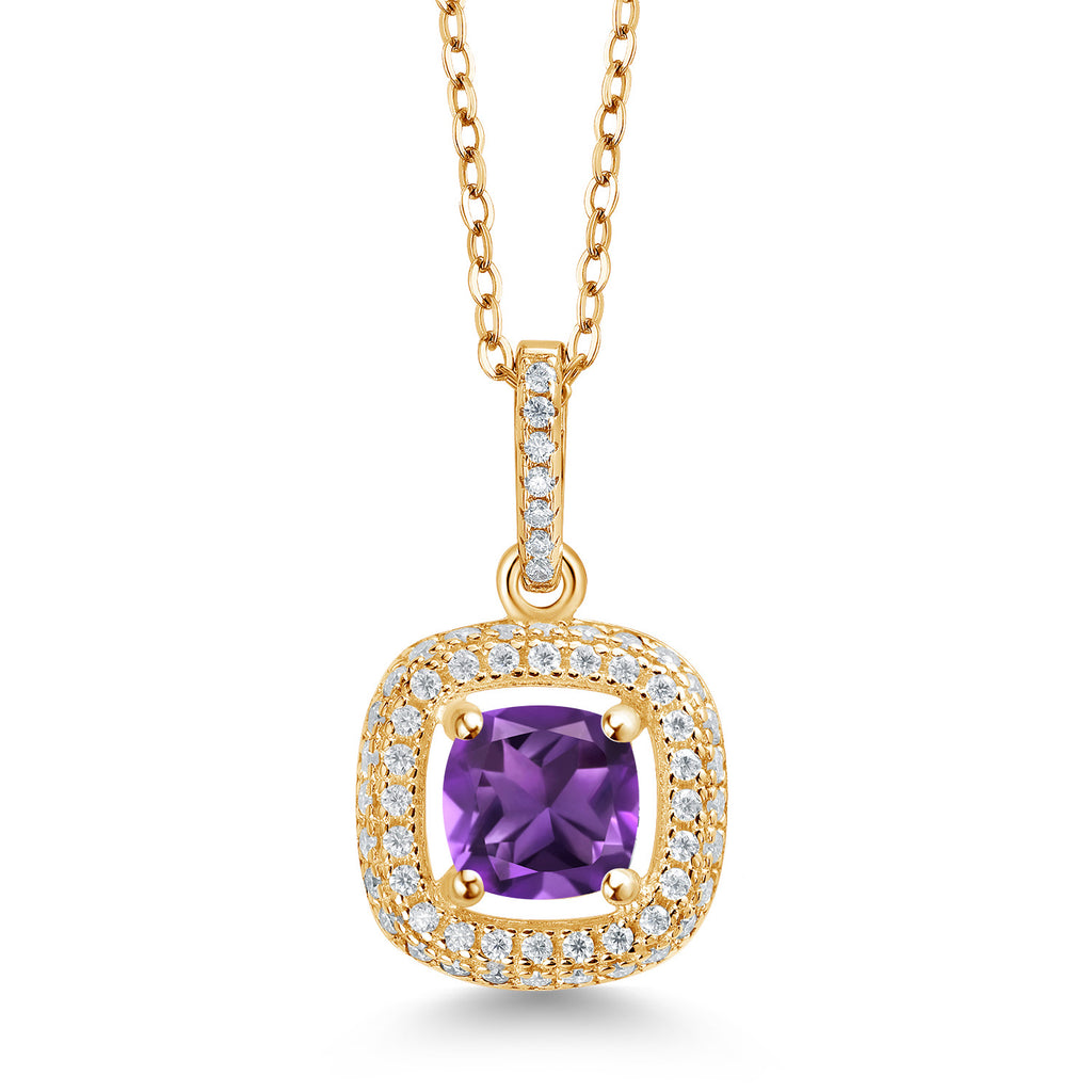 Amethyst - February_925 Yellow Gold Plated Silver_Pendant in 925 Yellow Gold Plated Silver