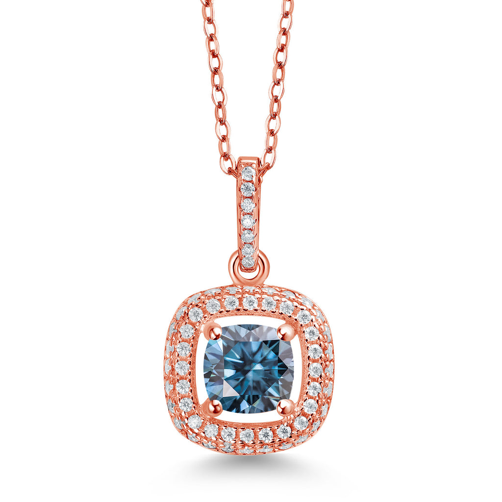 Persian Blue Moissanite - April_925 Rose Gold Plated Silver_Pendant in 925 Rose Gold Plated Silver