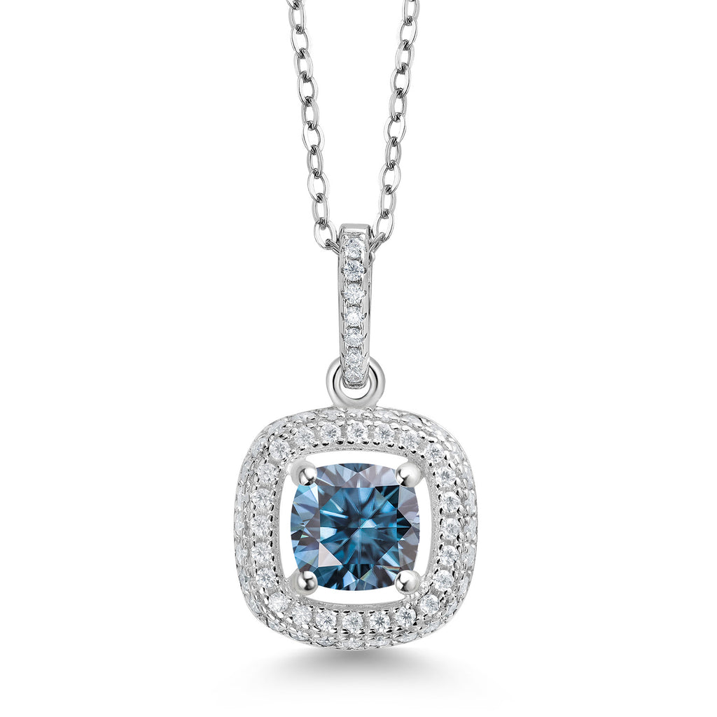 Persian Blue Moissanite - April_925 Sterling Silver_Pendant in 925 Sterling Silver
