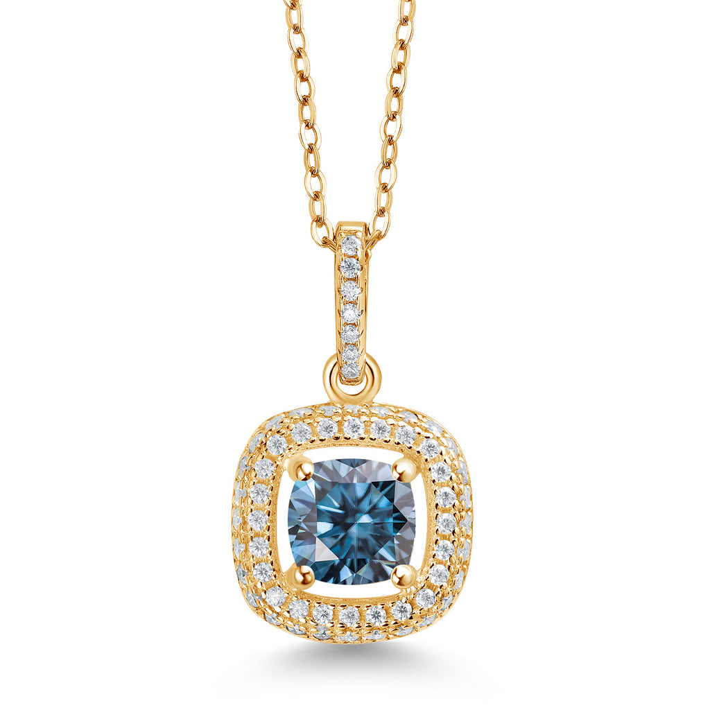 Persian Blue Moissanite - April_925 Yellow Gold Plated Silver_Pendant in 925 Yellow Gold Plated Silver