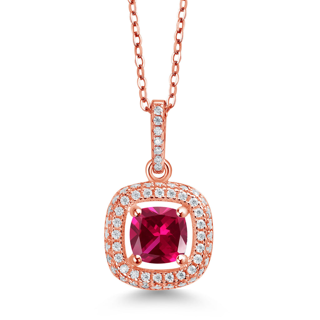 Created Ruby - July_925 Rose Gold Plated Silver_Pendant in 925 Rose Gold Plated Silver