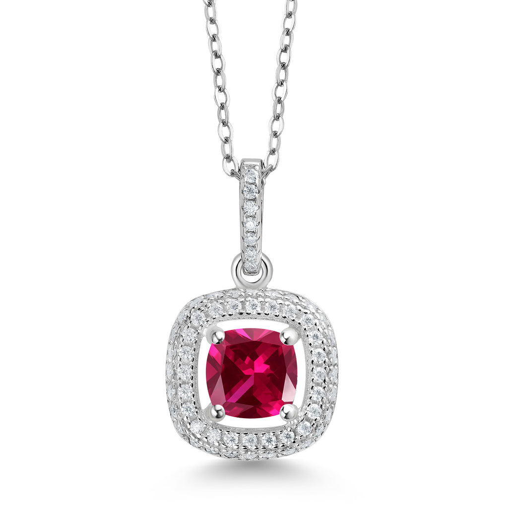 Created Ruby - July_925 Sterling Silver_Pendant in 925 Sterling Silver