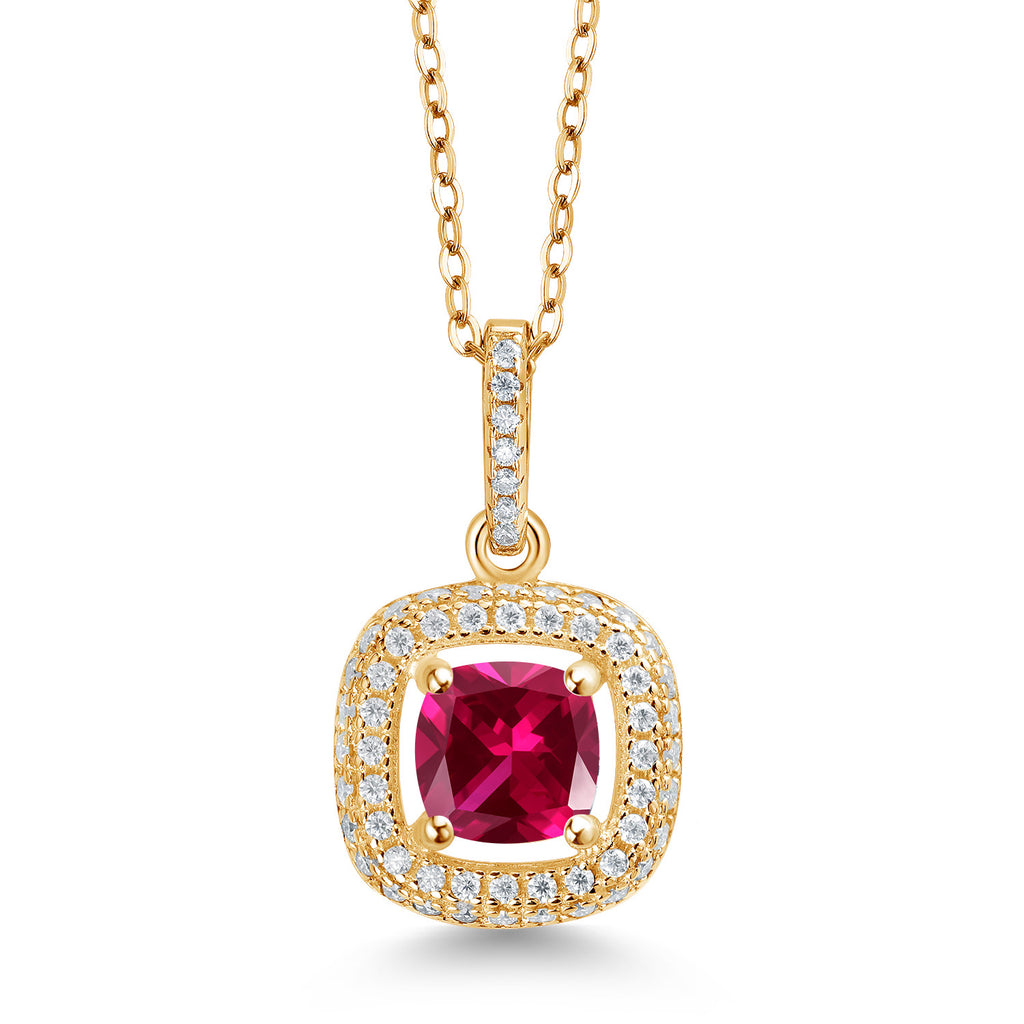 Created Ruby - July_925 Yellow Gold Plated Silver_Pendant in 925 Yellow Gold Plated Silver