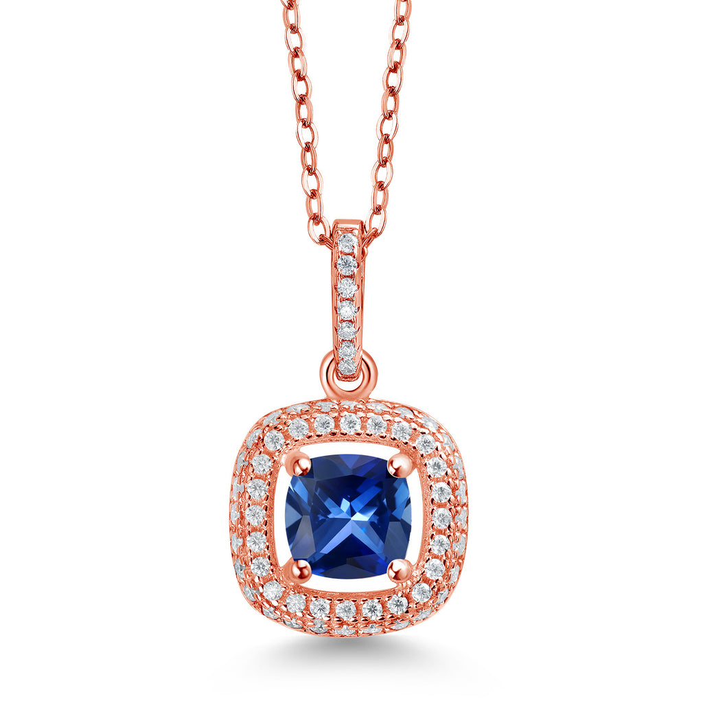 Blue Created Sapphire - September_925 Rose Gold Plated Silver_Pendant in 925 Rose Gold Plated Silver