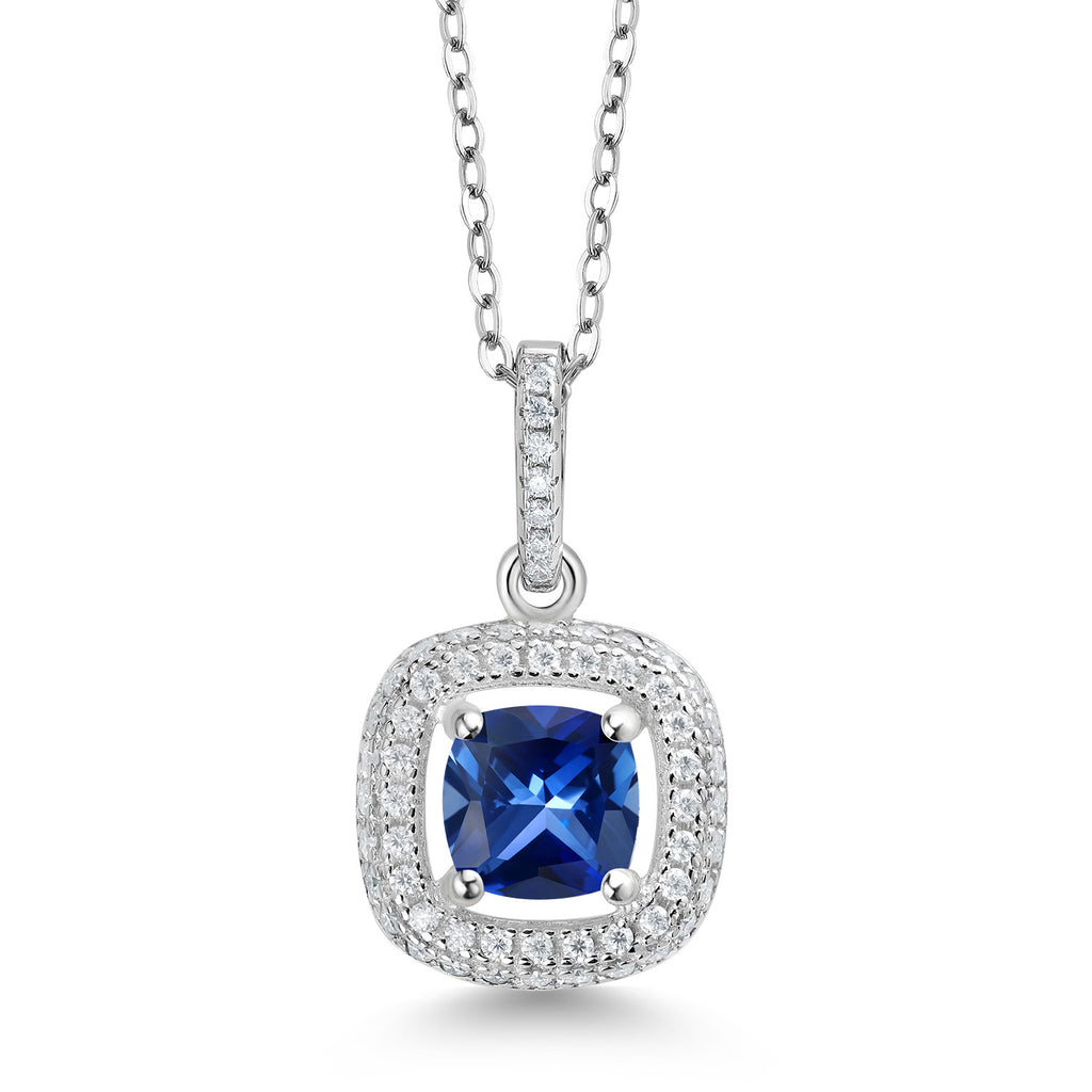 Blue Created Sapphire - September_925 Sterling Silver_Pendant in 925 Sterling Silver