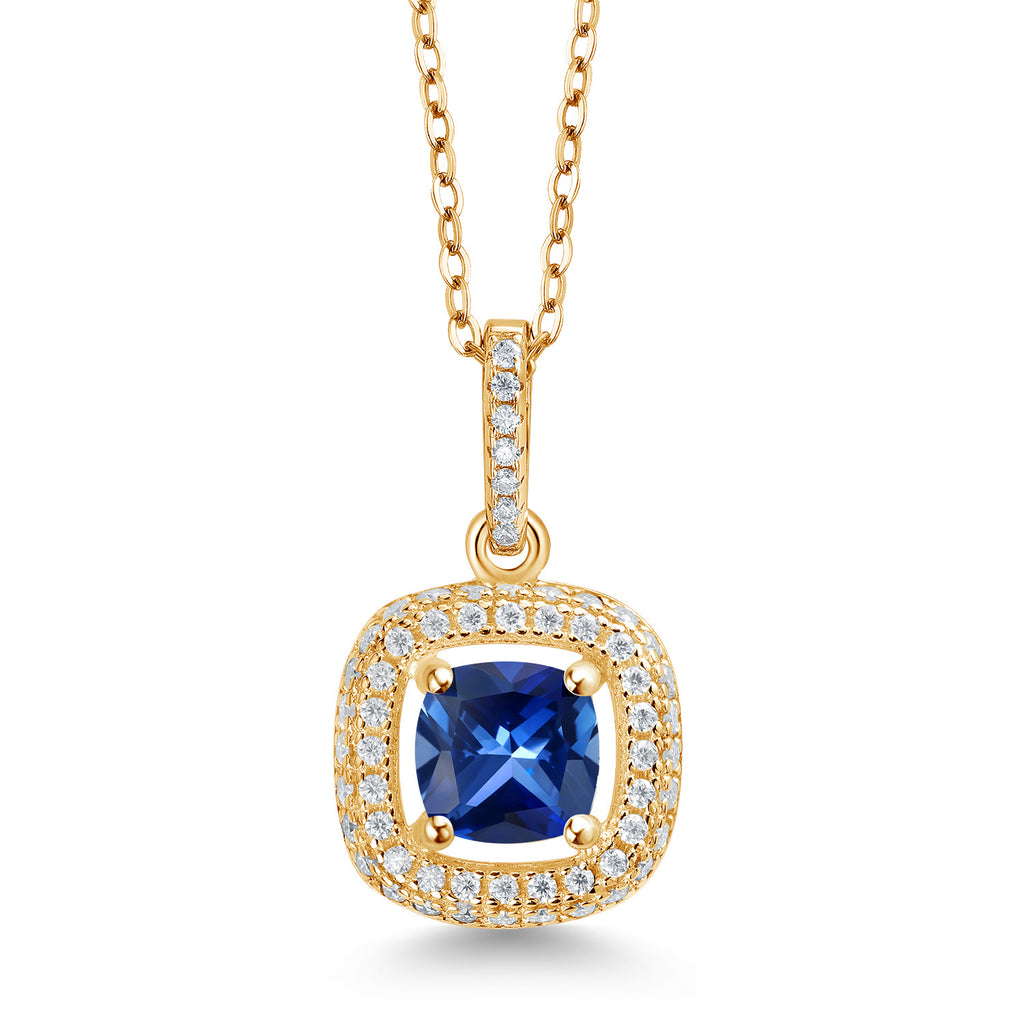 Blue Created Sapphire - September_925 Yellow Gold Plated Silver_Pendant in 925 Yellow Gold Plated Silver