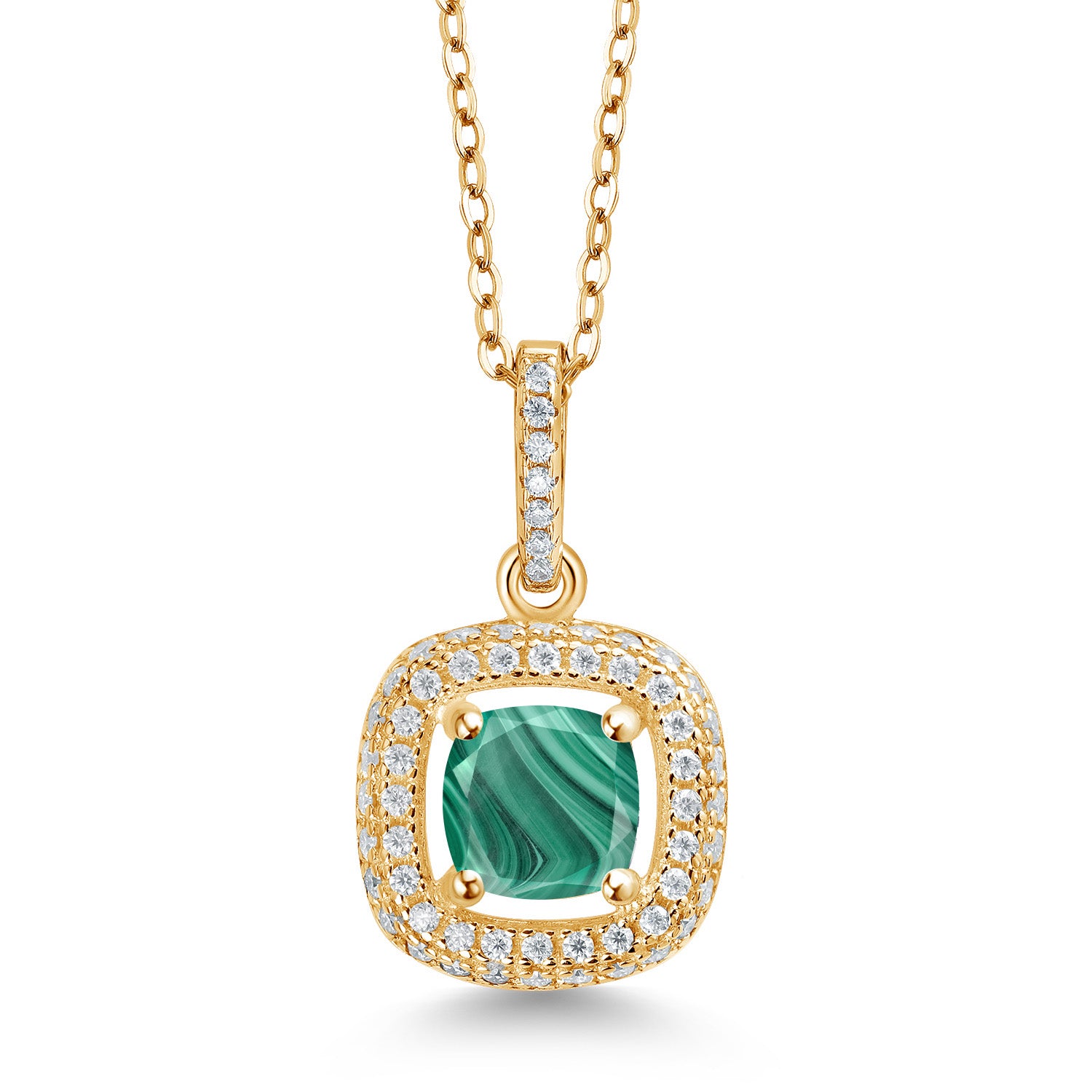 Malachite_925 Yellow Gold Plated Silver_Pendant in 925 Yellow Gold Plated Silver