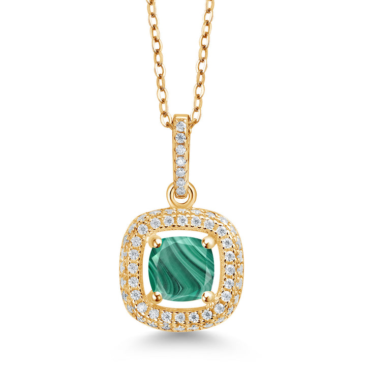 Malachite_925 Yellow Gold Plated Silver_Pendant in 925 Yellow Gold Plated Silver