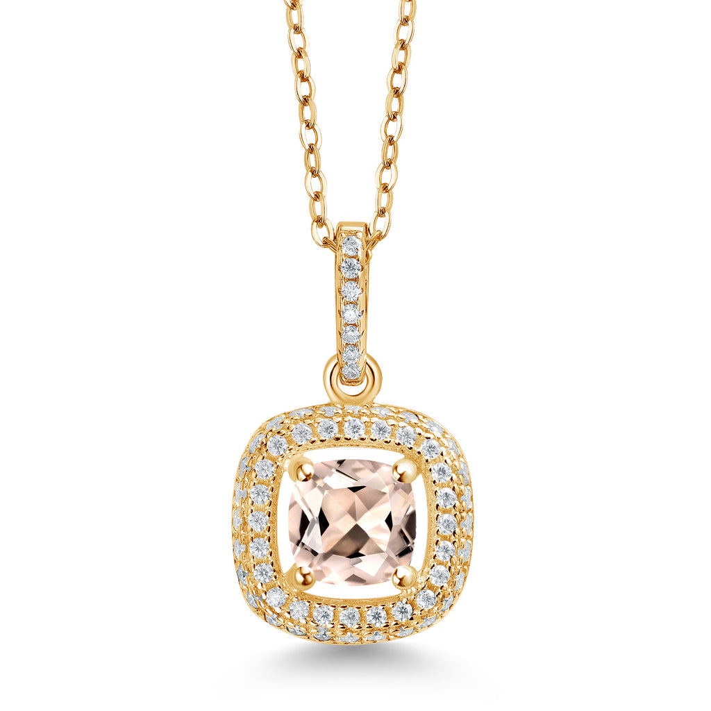 Morganite - October_925 Yellow Gold Plated Silver_Pendant in 925 Yellow Gold Plated Silver