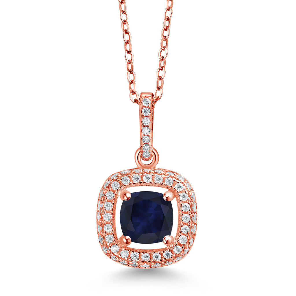 Blue Sapphire - September_925 Rose Gold Plated Silver_Pendant in 925 Rose Gold Plated Silver