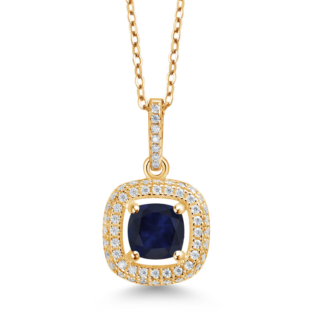 Blue Sapphire - September_925 Yellow Gold Plated Silver_Pendant in 925 Yellow Gold Plated Silver