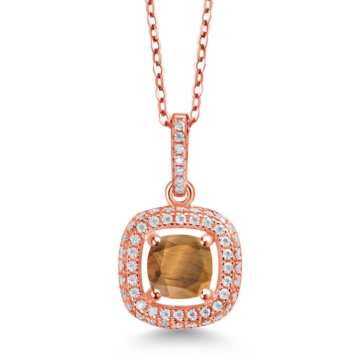 Brown Tiger Eye_925 Rose Gold Plated Silver_Pendant in 925 Rose Gold Plated Silver