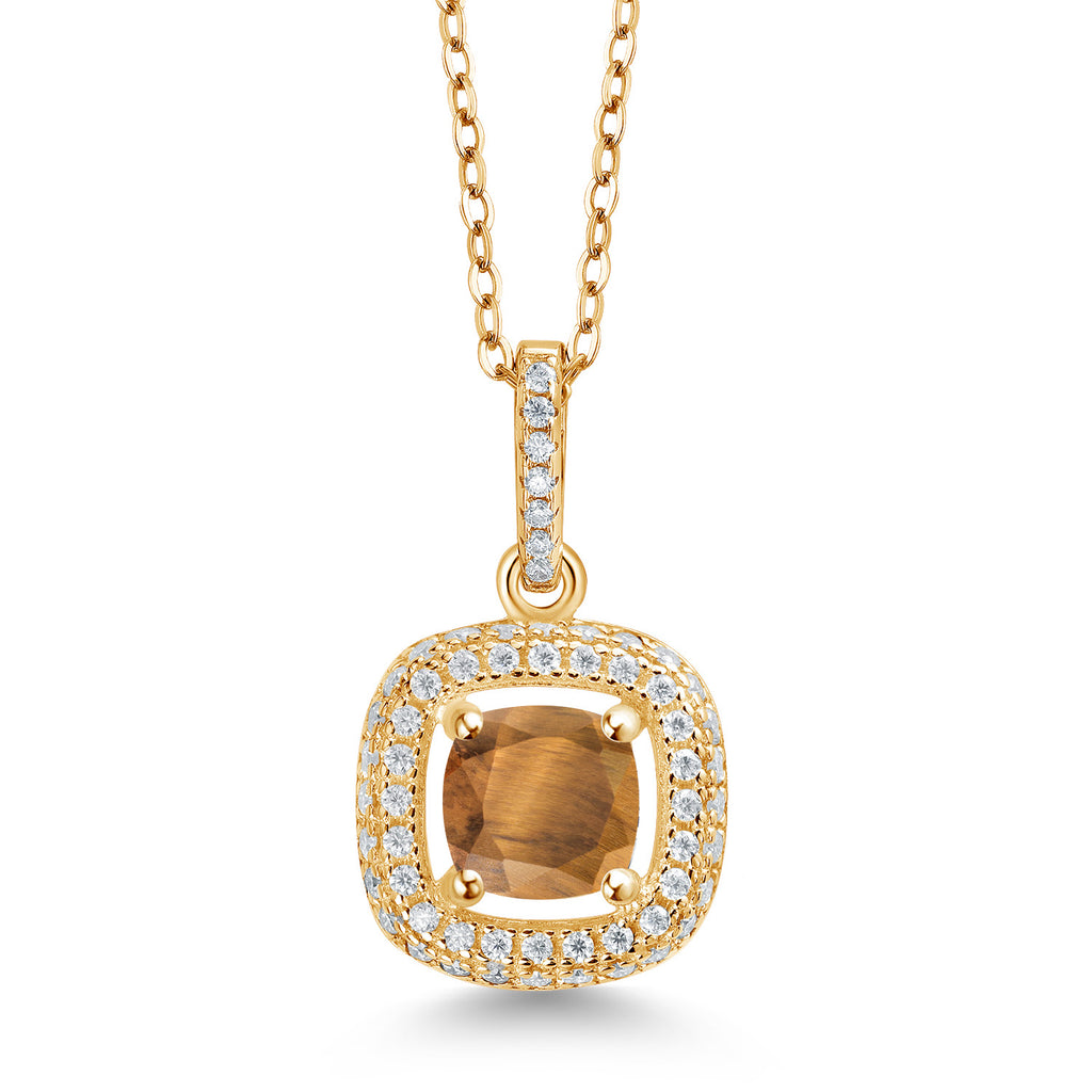 Brown Tiger Eye_925 Yellow Gold Plated Silver_Pendant in 925 Yellow Gold Plated Silver