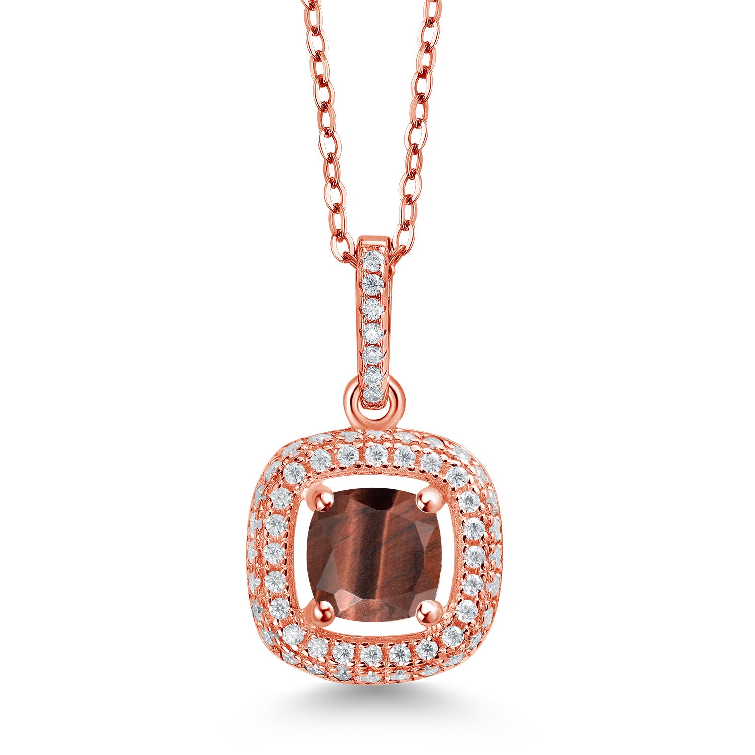 Red Tiger Eye_925 Rose Gold Plated Silver_Pendant in 925 Rose Gold Plated Silver