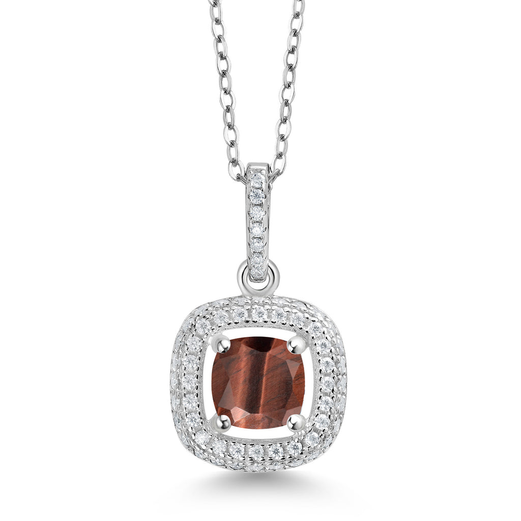 Red Tiger Eye_925 Sterling Silver_Pendant in 925 Sterling Silver