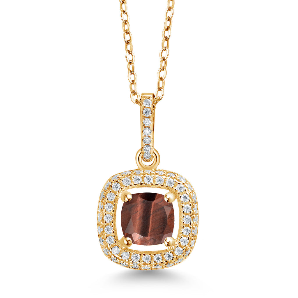 Red Tiger Eye_925 Yellow Gold Plated Silver_Pendant in 925 Yellow Gold Plated Silver