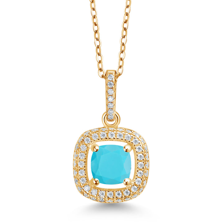 Turquoise_925 Yellow Gold Plated Silver_Pendant in 925 Yellow Gold Plated Silver