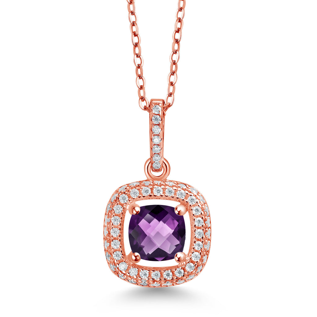 Amethyst-Checkerboard - February_925 Rose Gold Plated Silver_Pendant in 925 Rose Gold Plated Silver