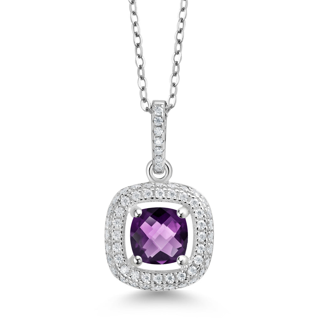 Amethyst-Checkerboard - February_925 Sterling Silver_Pendant in 925 Sterling Silver