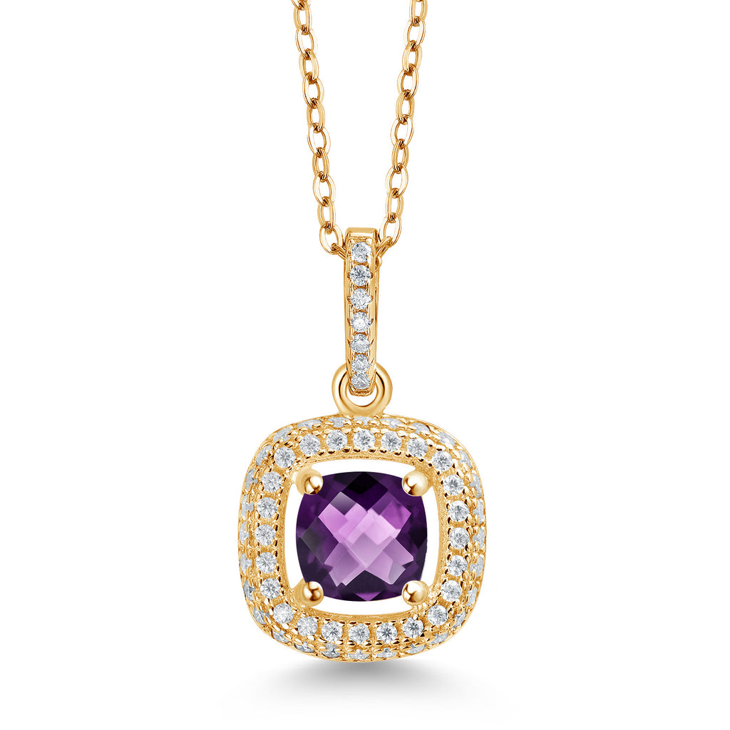 Amethyst-Checkerboard - February_925 Yellow Gold Plated Silver_Pendant in 925 Yellow Gold Plated Silver
