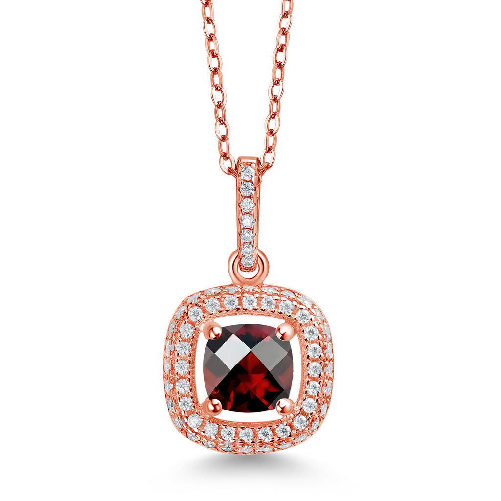 Garnet-Checkerboard - January_925 Rose Gold Plated Silver_Pendant in 925 Rose Gold Plated Silver