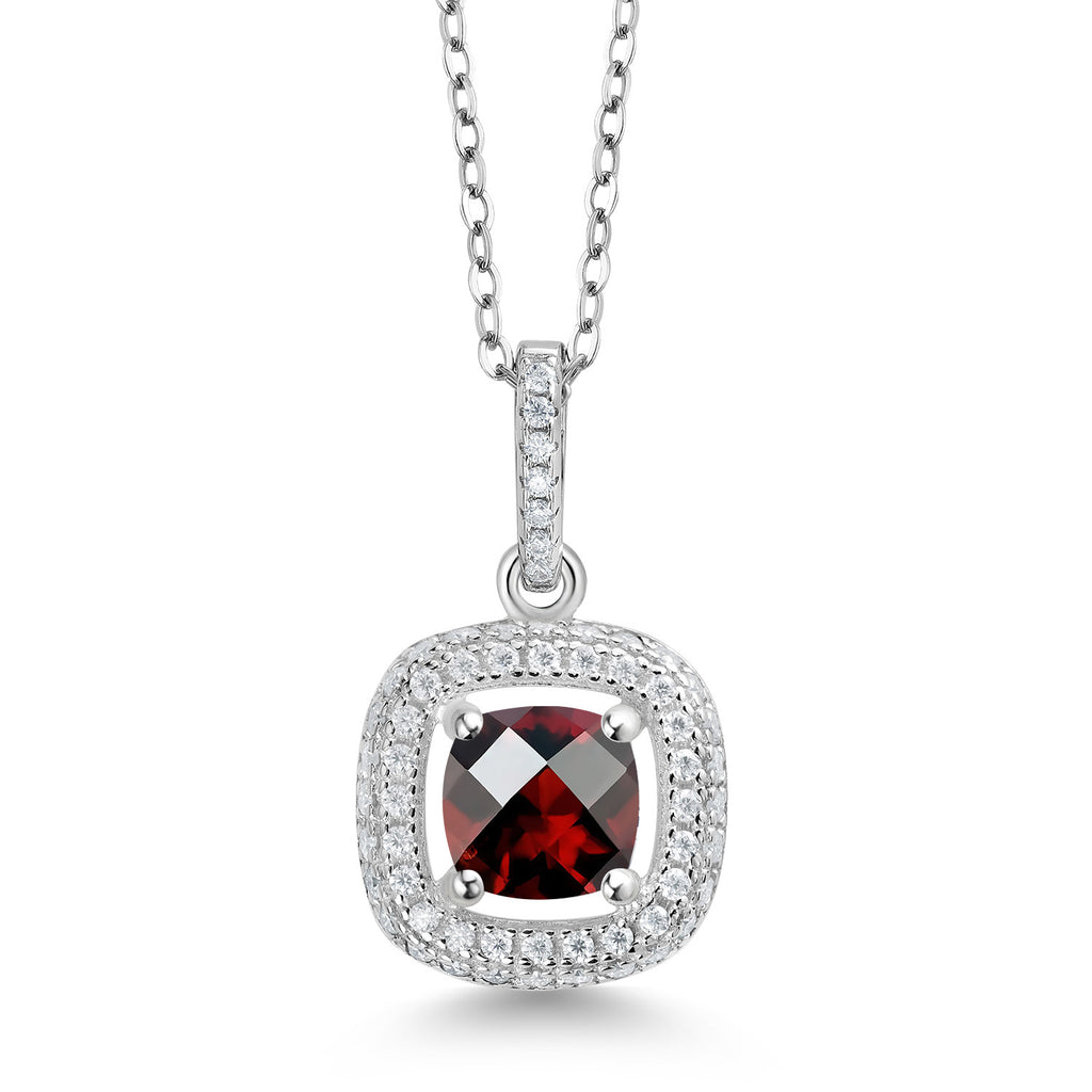 Garnet-Checkerboard - January_925 Sterling Silver_Pendant in 925 Sterling Silver