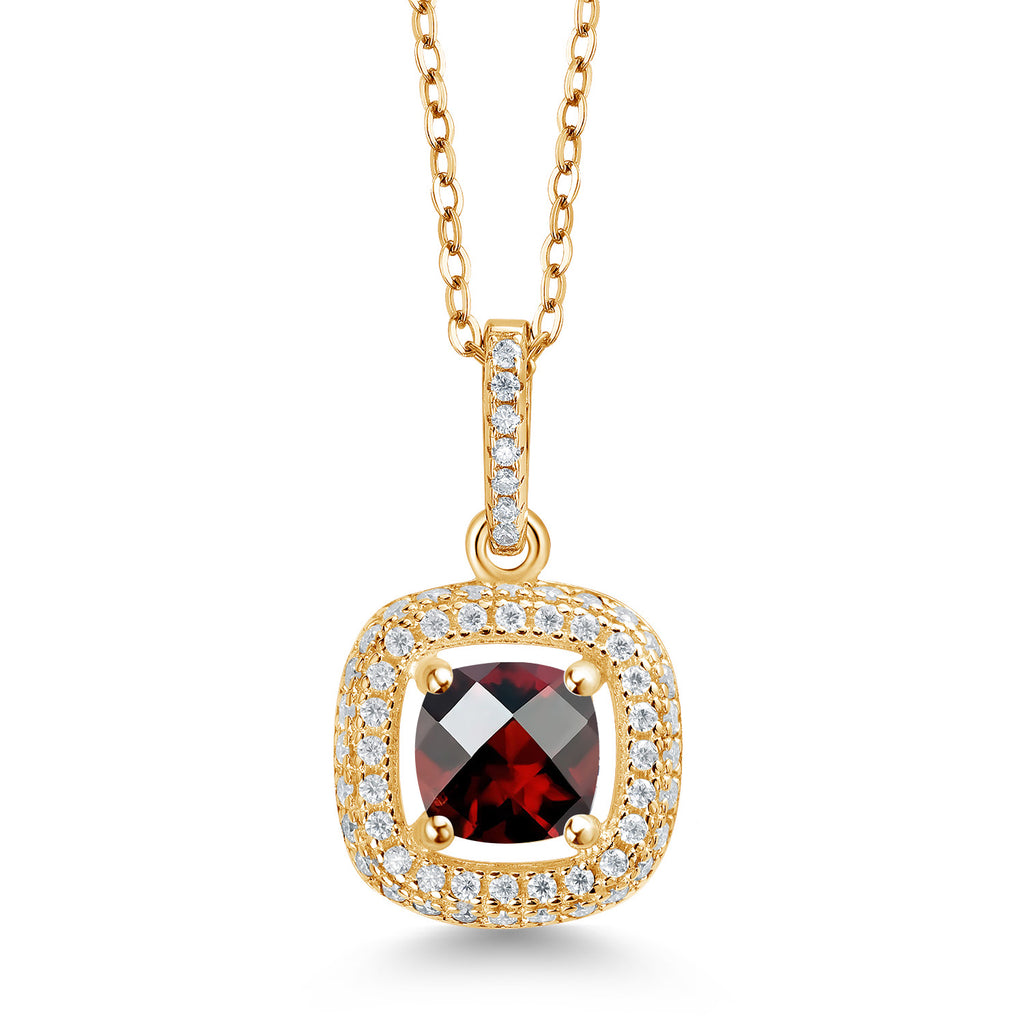 Garnet-Checkerboard - January_925 Yellow Gold Plated Silver_Pendant in 925 Yellow Gold Plated Silver