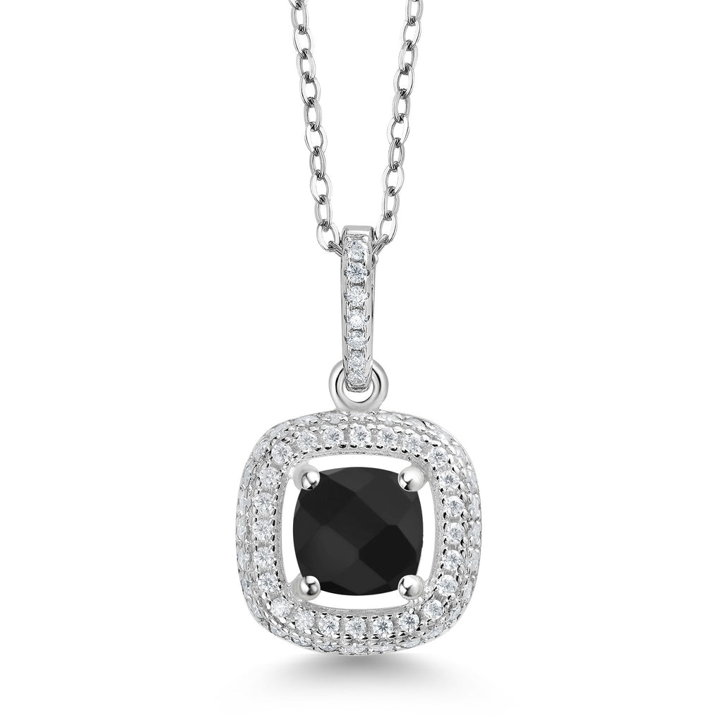 Onyx-Checkerboard - December_925 Sterling Silver_Pendant in 925 Sterling Silver