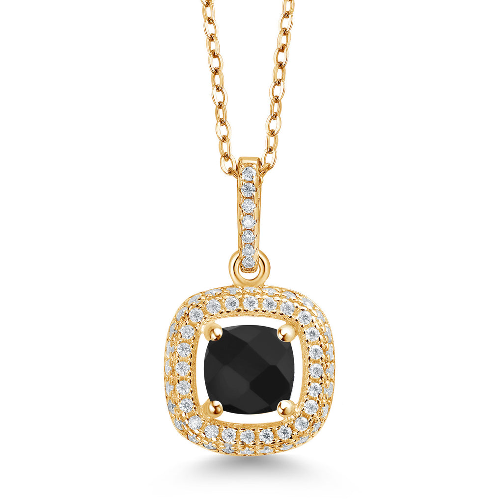 Onyx-Checkerboard - December_925 Yellow Gold Plated Silver_Pendant in 925 Yellow Gold Plated Silver