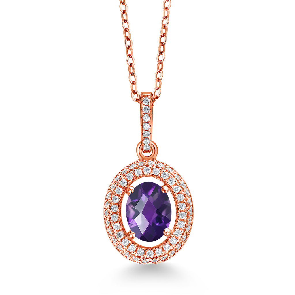 Amethyst-Checkerboard - February_Rose Gold Plated Silver_Pendant in Rose Gold Plated Silver