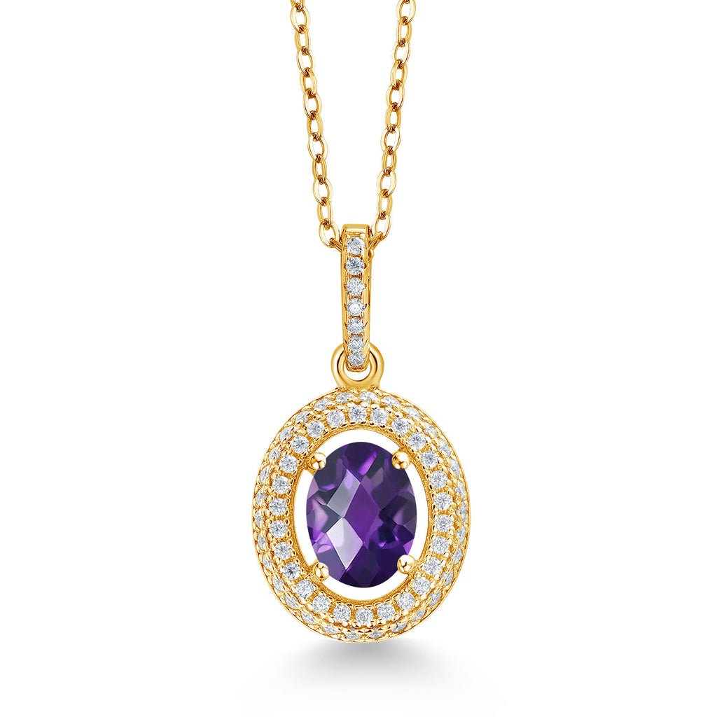 Amethyst-Checkerboard - February_Yellow Gold Plated Silver_Pendant in Yellow Gold Plated Silver