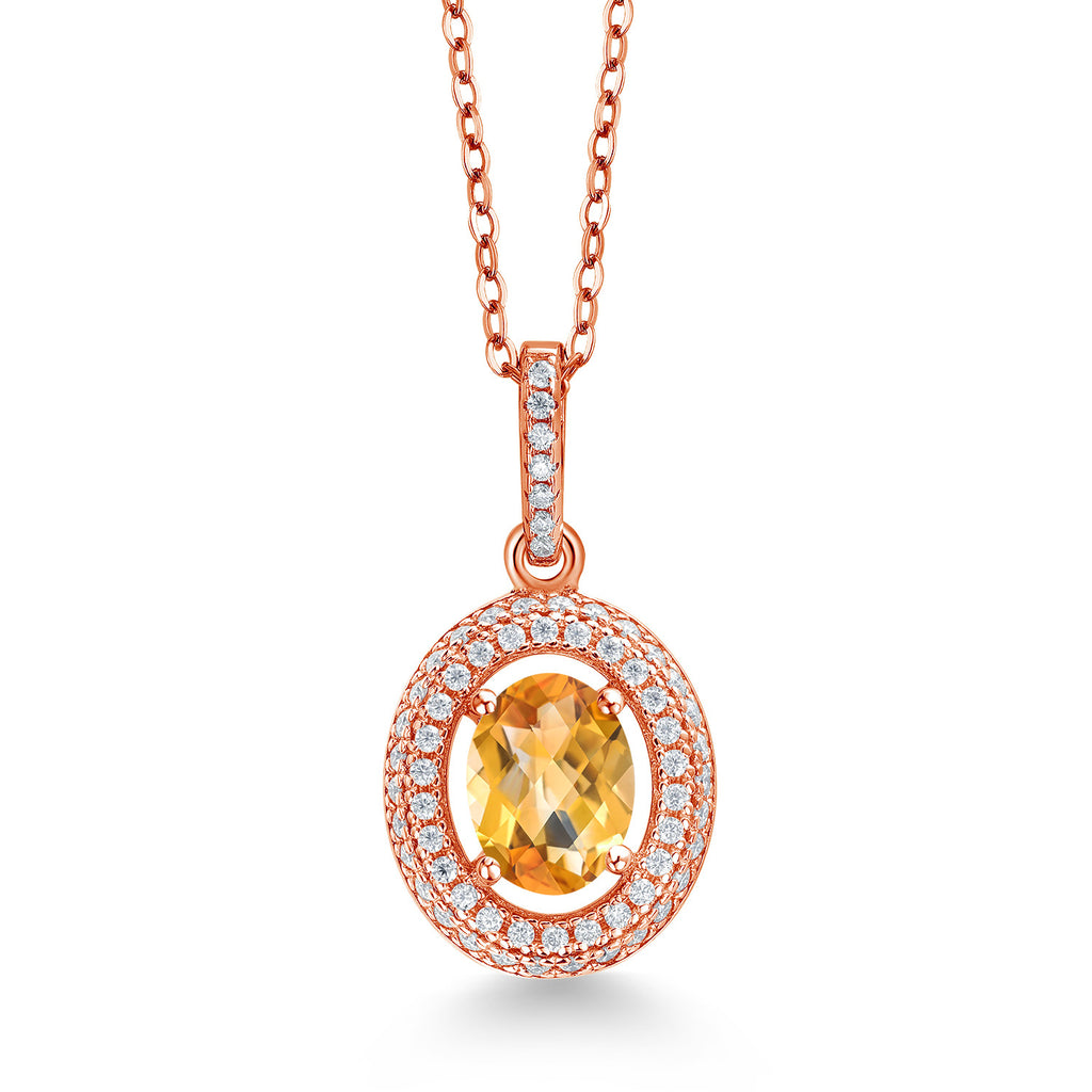 Citrine-Checkerboard - November_Rose Gold Plated Silver_Pendant in Rose Gold Plated Silver