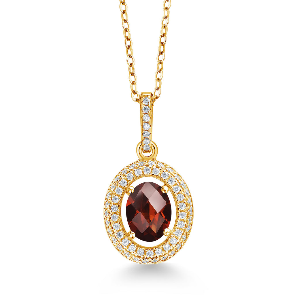 Garnet-Checkerboard - January_Yellow Gold Plated Silver_Pendant in Yellow Gold Plated Silver