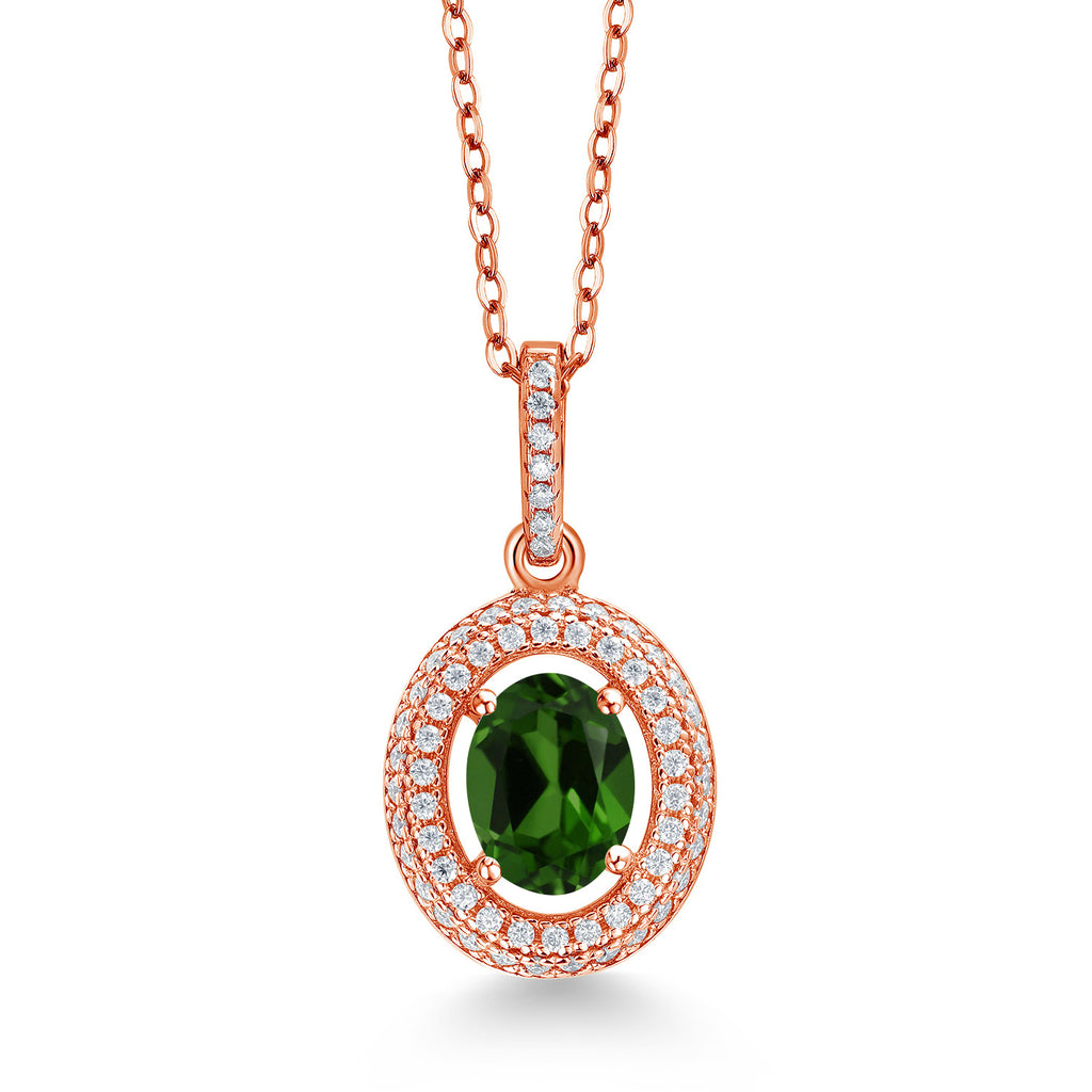 Chrome Diopside_Rose Gold Plated Silver_Pendant in Rose Gold Plated Silver