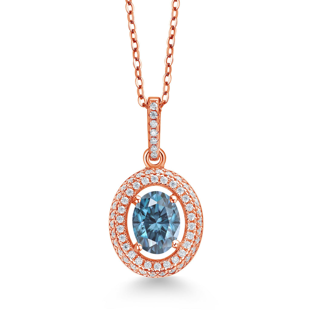 Persian Blue Moissanite - April_Rose Gold Plated Silver_Pendant in Rose Gold Plated Silver