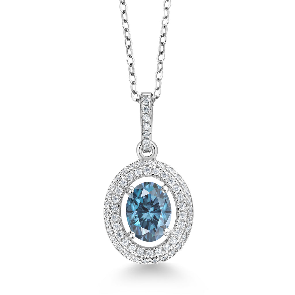 Persian Blue Moissanite - April_Sterling Silver_Pendant in Sterling Silver