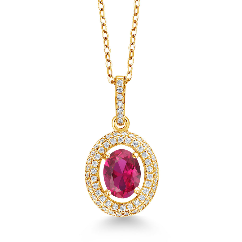 Created Ruby - July_Yellow Gold Plated Silver_Pendant in Yellow Gold Plated Silver
